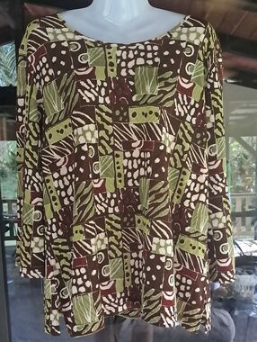 Koret Brown and Olive Green Printed Women’s Top